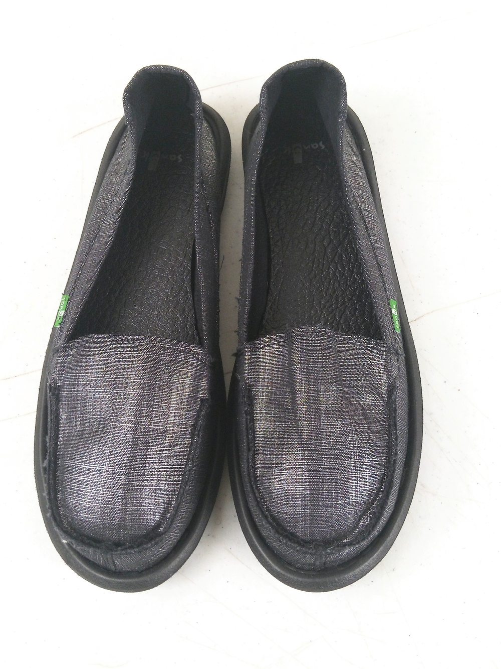 Sanuk Sidewalk Surfer Metallic Black Slip-On Loafers Size 10 Comfort Shoes